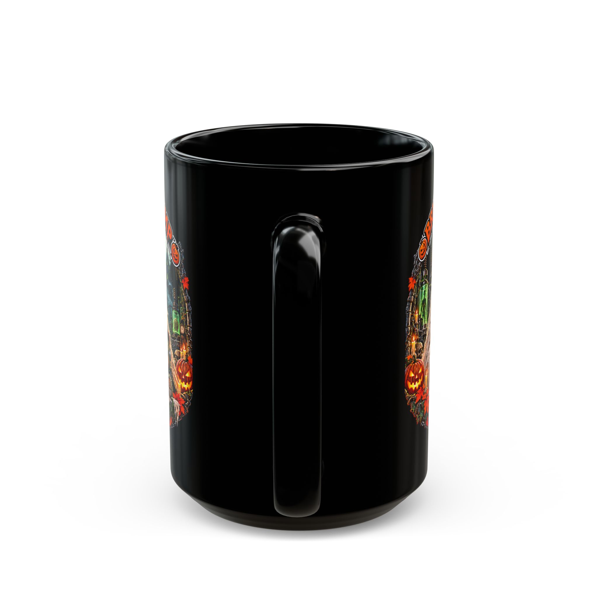 Bride of Grump Mug in black, handle facing the camera