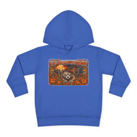 Lil’ Hallows Grump Hoodie in Vintage Royal, laid flat
