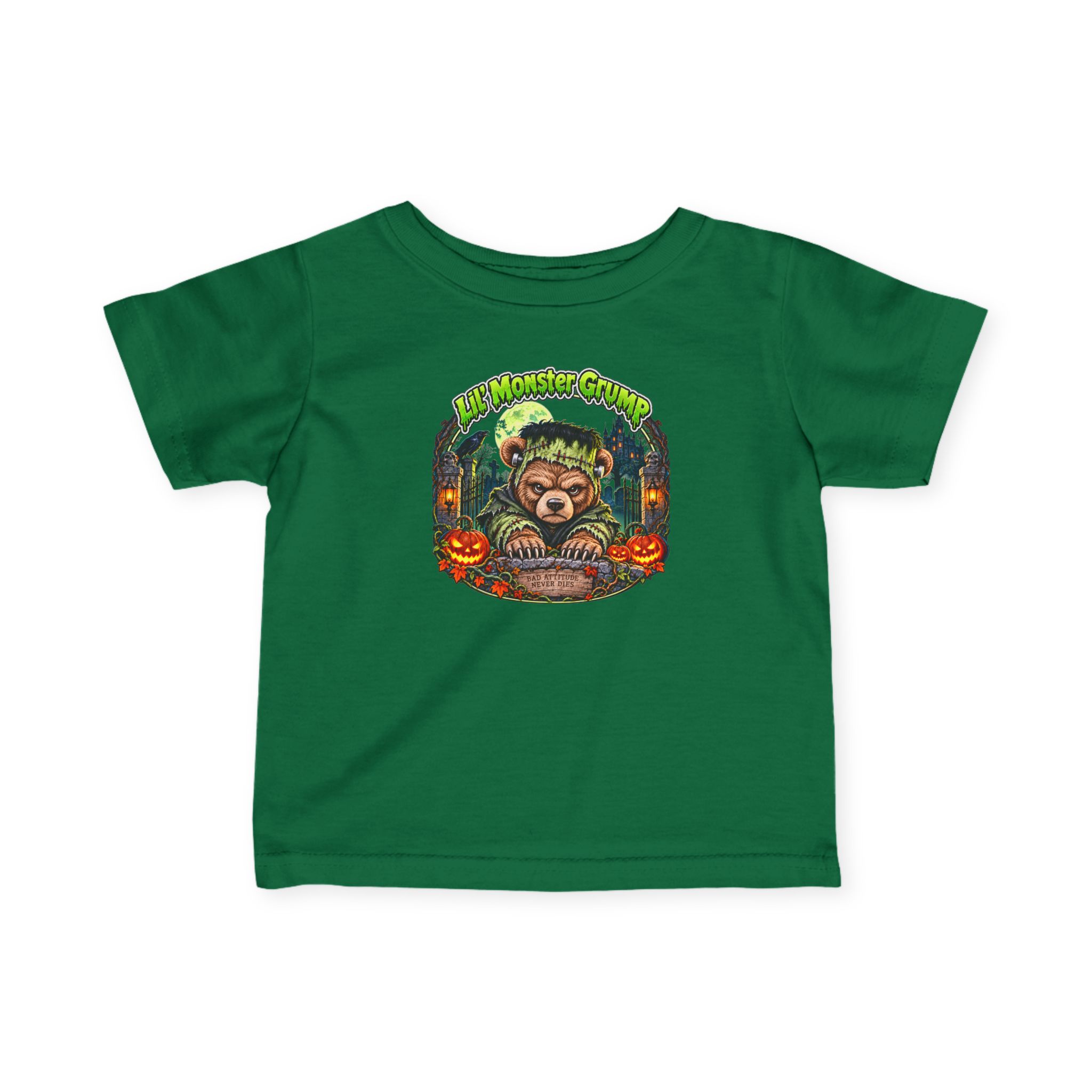 Lil' Monster Grump Tee in Kelly, laid flat