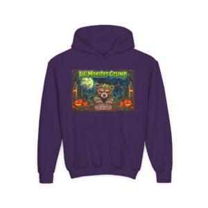 Lil’ Monster Grump Hoodie in Purple, laid flat