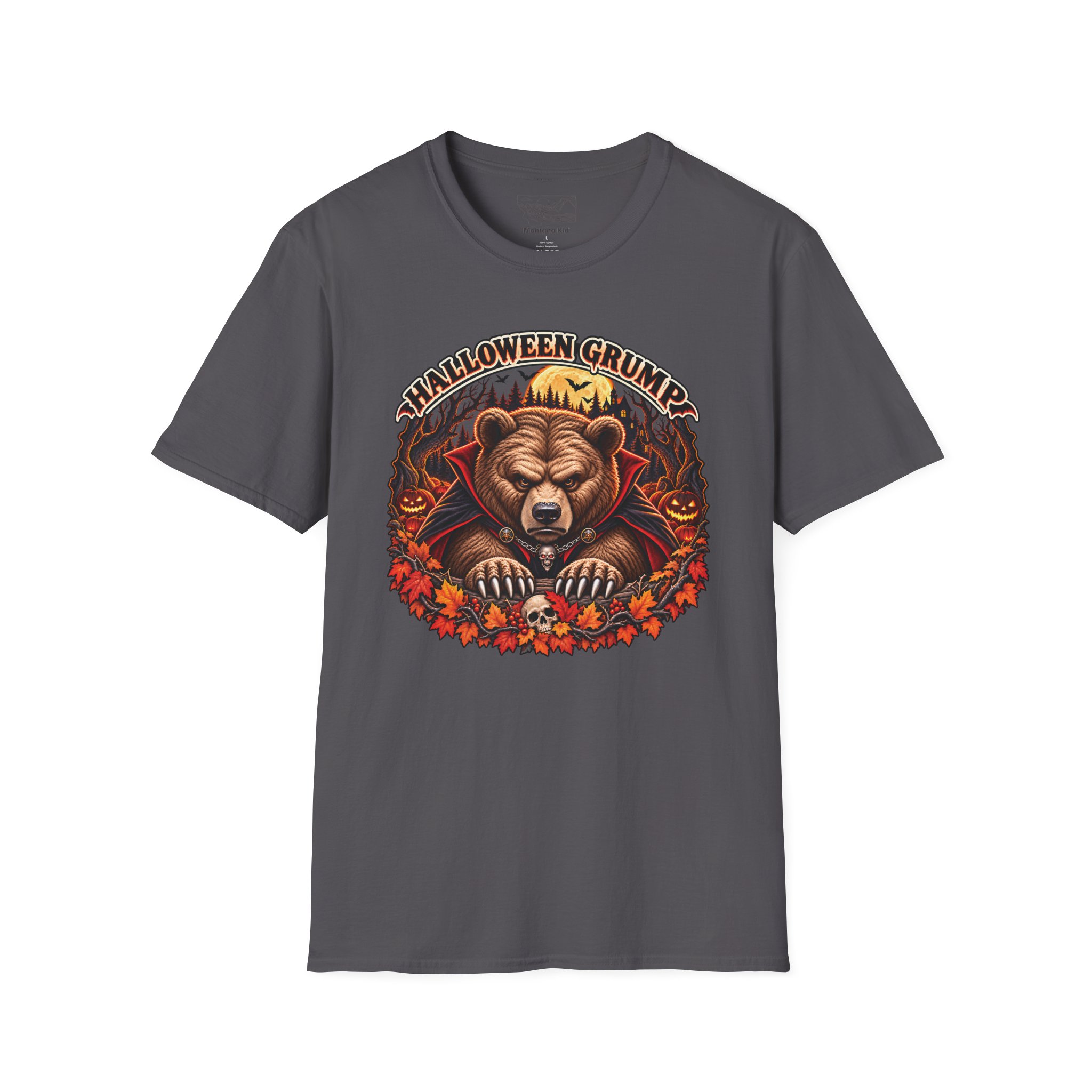 Halloween Grump Tee in Charcoal, laid flat