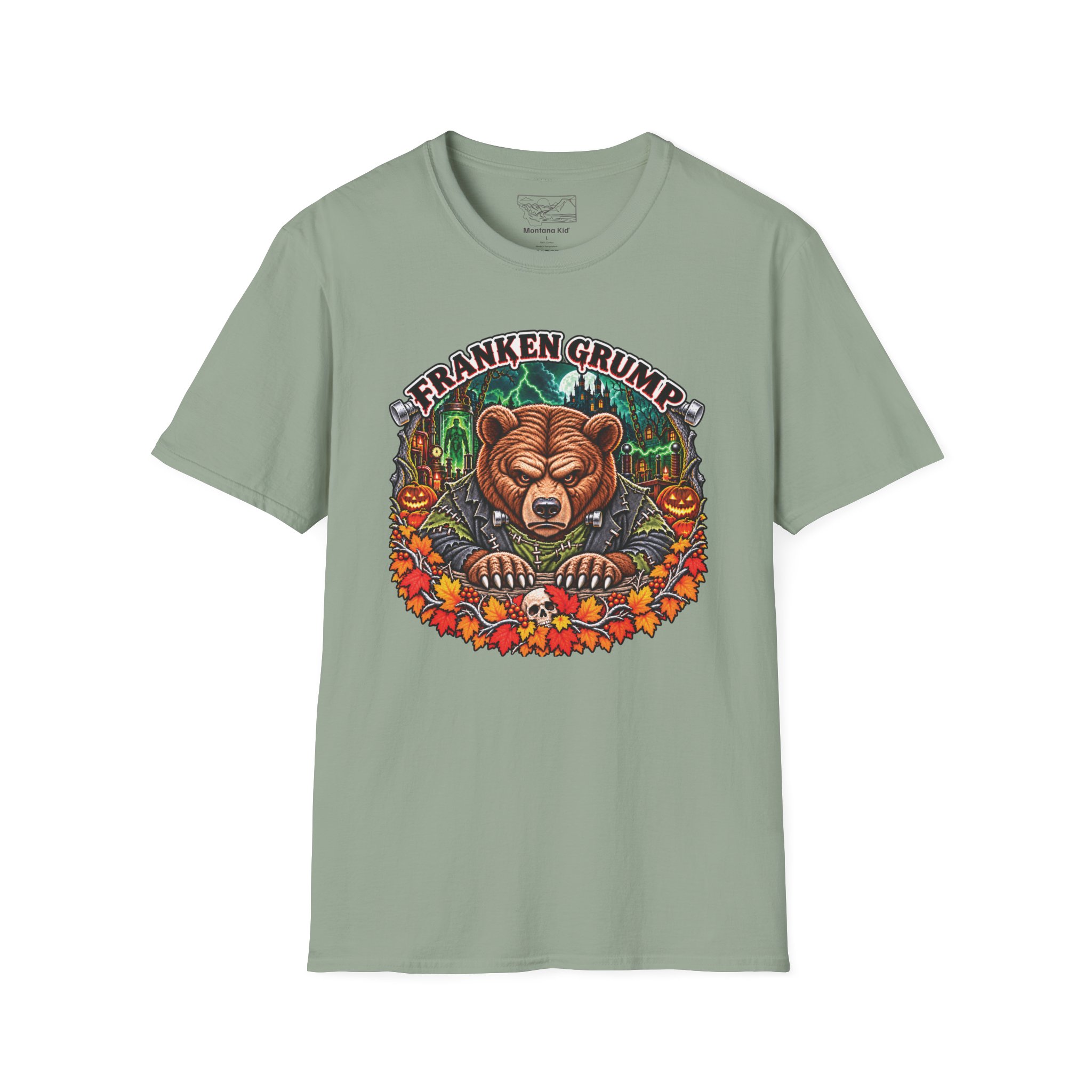 Franken Grump Tee in Sage, laid flat