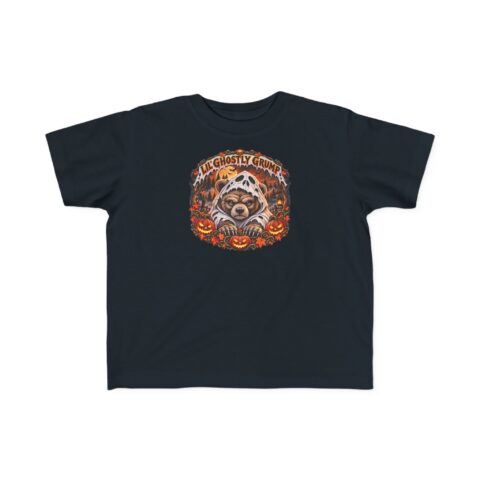 Lil’ Ghostly Grump Tee in Black, laid flat