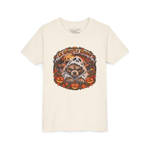 Lil’ Ghostly Grump Tee in Natural, laid flat