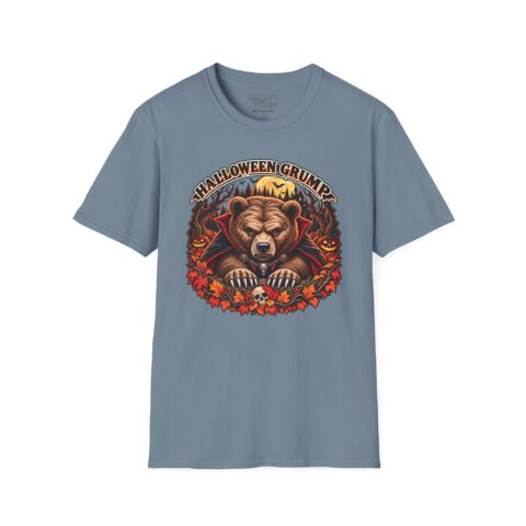 Halloween Grump Tee in Stone Blue, laid flat