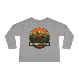 Baditude Bear Long Sleeve Tee in Heather, laid flat