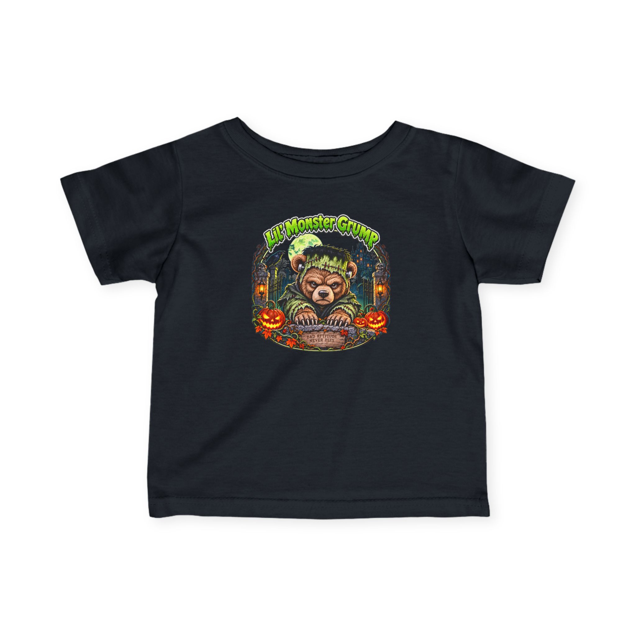 Lil' Monster Grump Tee in Black, laid flat