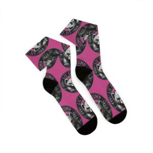 Lil’ Grump Crew Socks in Bitterroot Pink, pair laid flat