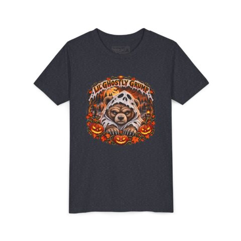 Lil’ Ghostly Grump Tee in Heather Navy, laid flat
