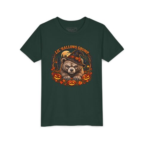 Lil’ Hallows Grump Tee in Forest, laid flat