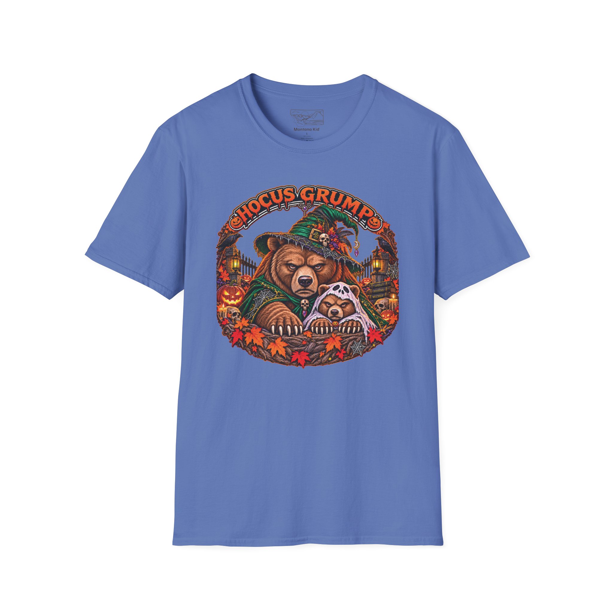 Hocus Grump Tee in Iris, laid flat