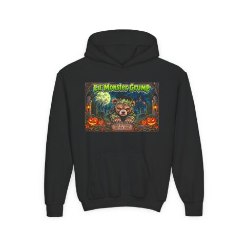 Lil’ Monster Grump Hoodie in Black, laid flat
