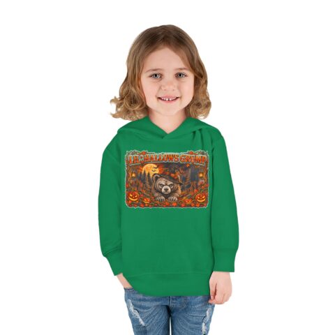 Lil’ Hallows Grump Hoodie in Kelly, worn, front view, second model