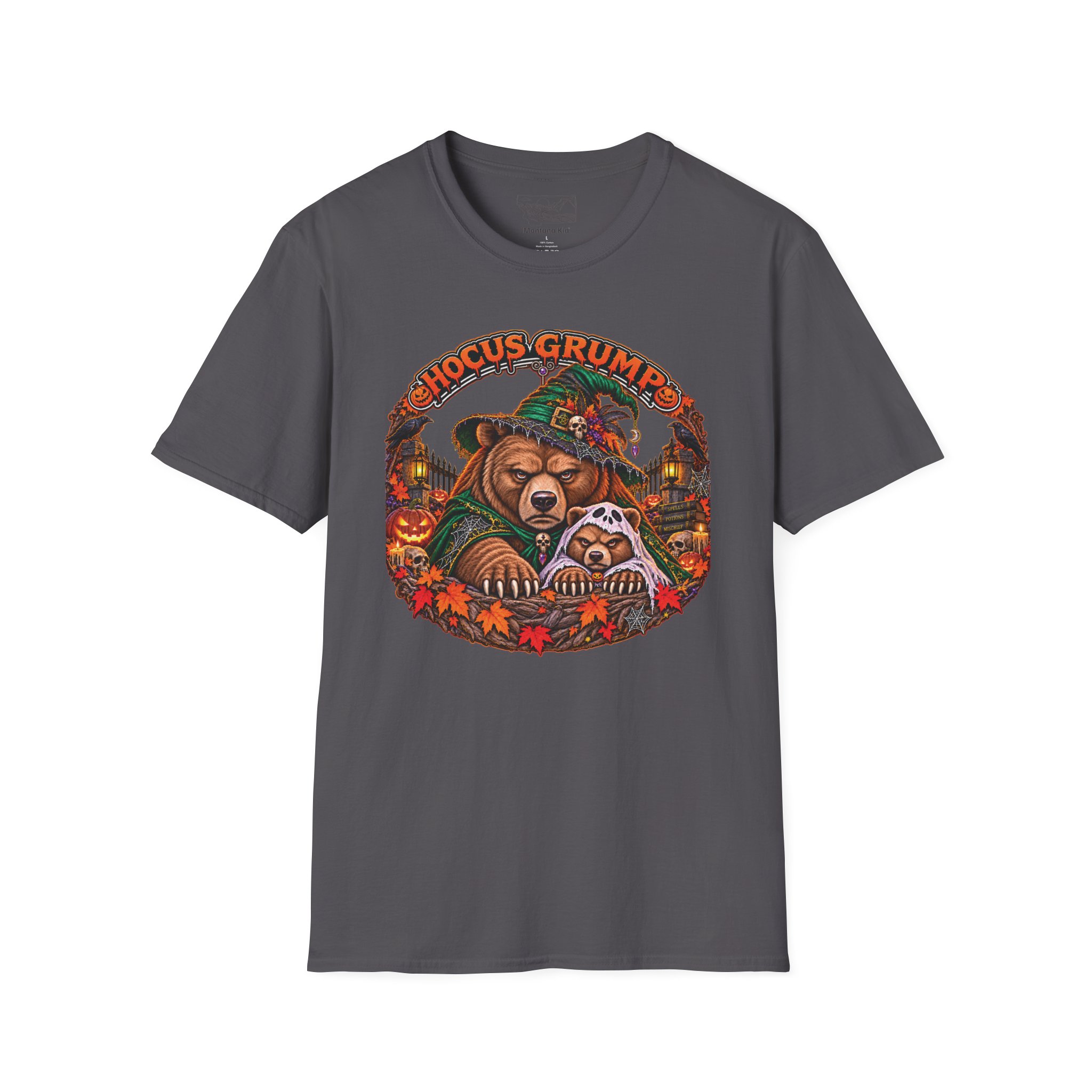 Hocus Grump Tee in Charcoal, laid flat