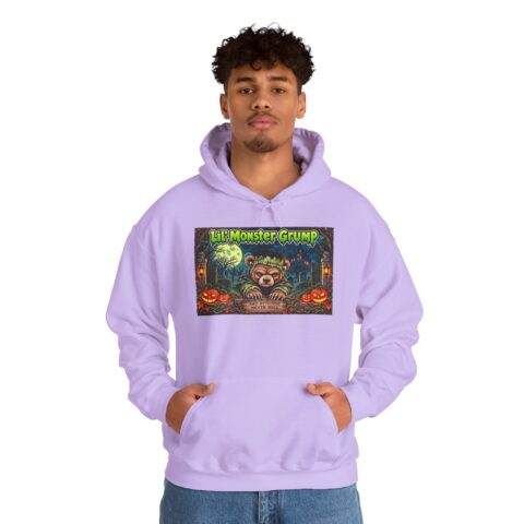 Lil’ Monster Grump Hoodie in Orchid, worn, front view