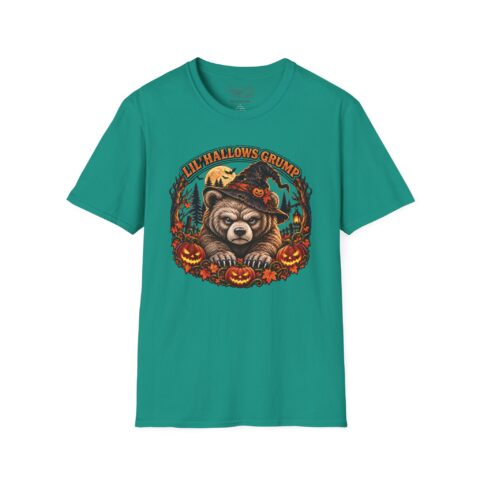 Lil’ Hallows Grump Tee in Jade Dome, laid flat