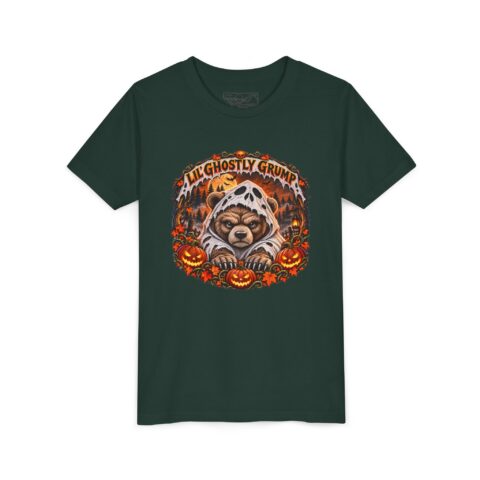 Lil’ Ghostly Grump Tee in Forest, laid flat