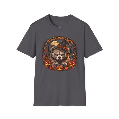 Lil’ Hallows Grump Tee in Charcoal, laid flat