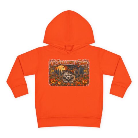 Lil’ Hallows Grump Hoodie in Orange, laid flat