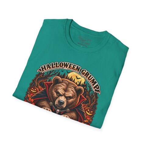Halloween Grump Tee in Jade Dome, folded close-up