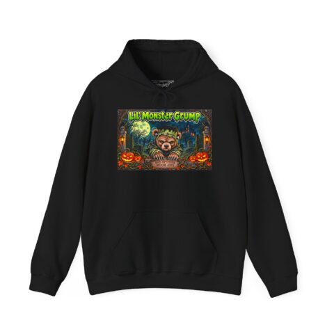 Lil’ Monster Grump Hoodie in Black, laid flat