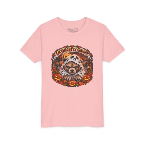 Lil’ Ghostly Grump Tee in Pink, laid flat