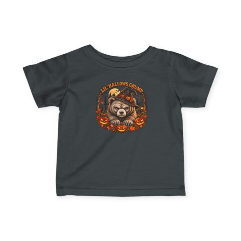 Lil’ Hallows Grump Tee in Charcoal, laid flat