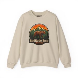 Baditude Bear Sweatshirt in Sand, laid flat
