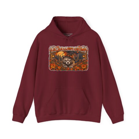 Lil’ Hallows Grump Hoodie in Garnet, laid flat