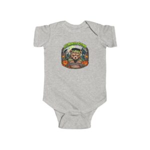 Lil' Monster Grump Bodysuit in Ash, laid flat