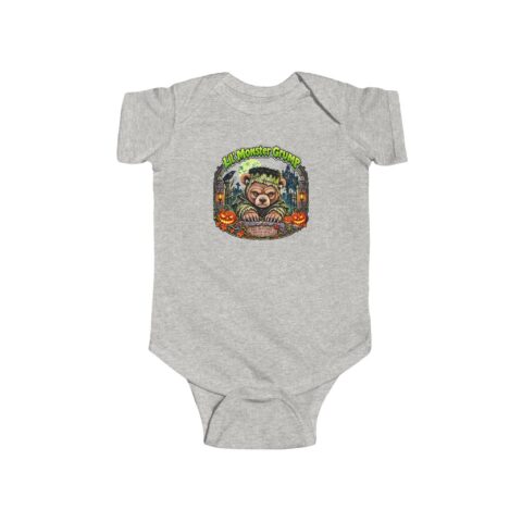 Lil' Monster Grump Bodysuit in Ash, laid flat