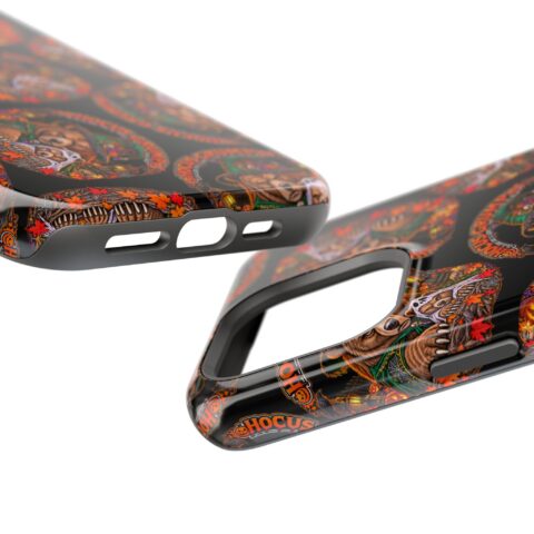 Hocus Grump Mag Phone Case, close-up of the raised edges and button cutouts