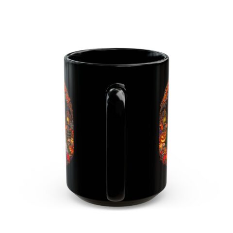 Hocus Grump Mug in black, handle facing the camera