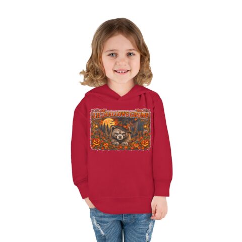 Lil’ Hallows Grump Hoodie in Vintage Red, worn, front view, second model