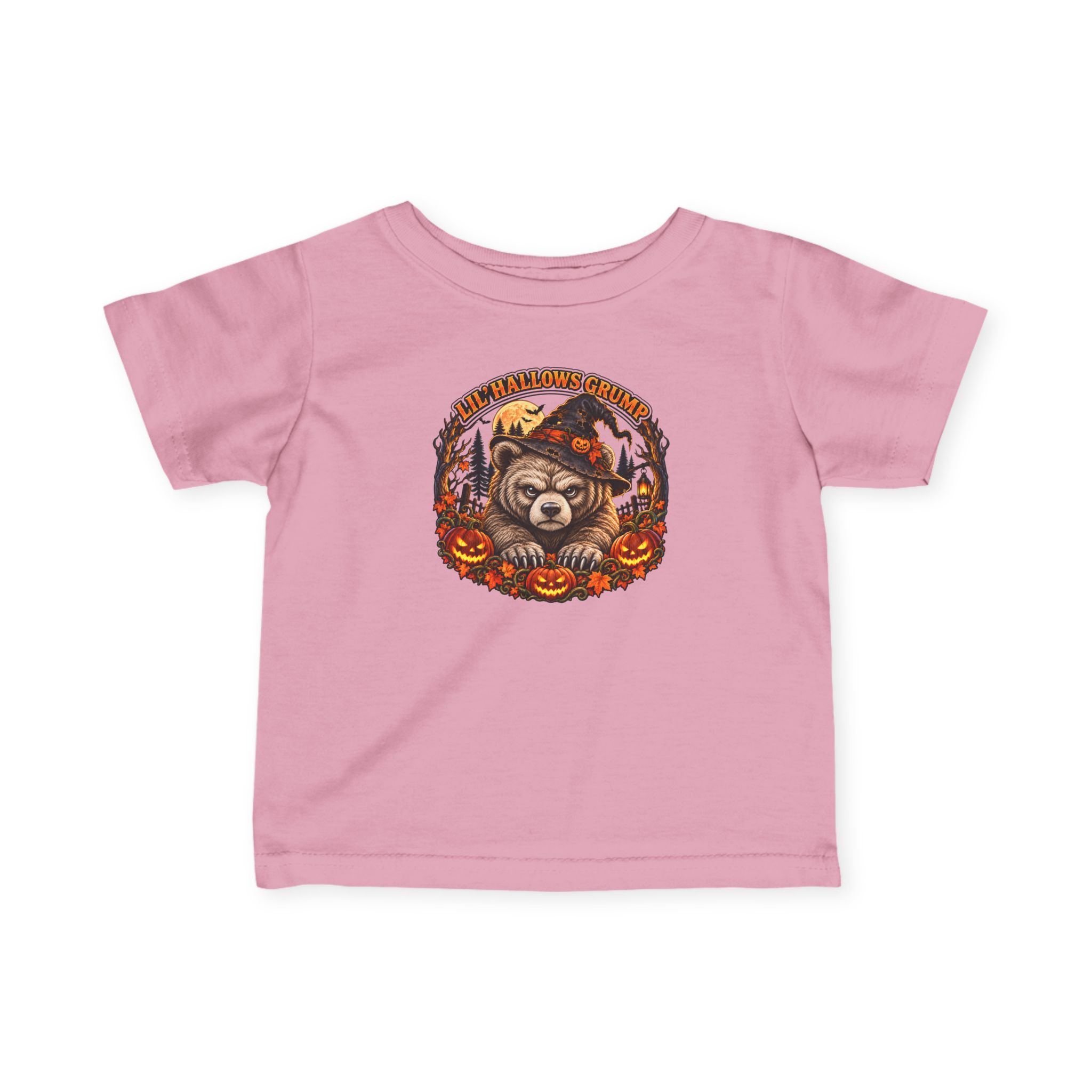 Lil’ Hallows Grump Tee in Pink, laid flat