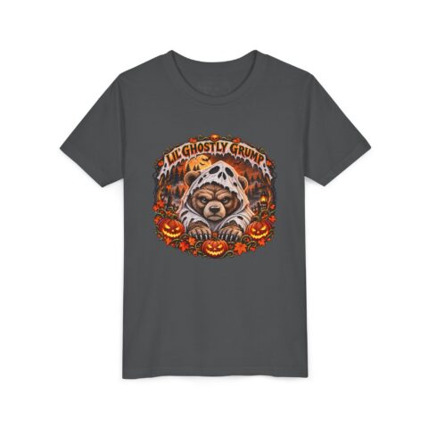 Lil’ Ghostly Grump Tee in Asphalt, laid flat