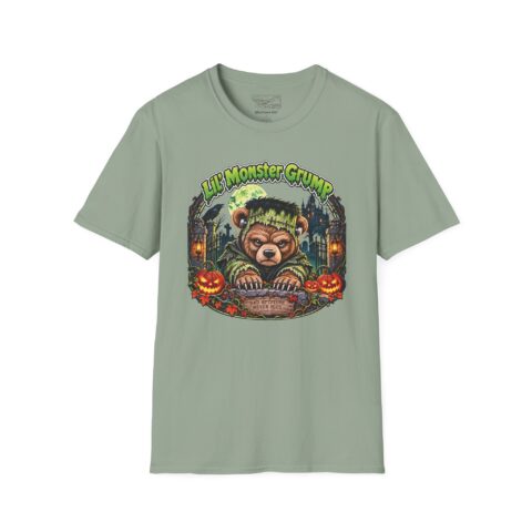 Lil' Monster Grump Tee in Sage, laid flat