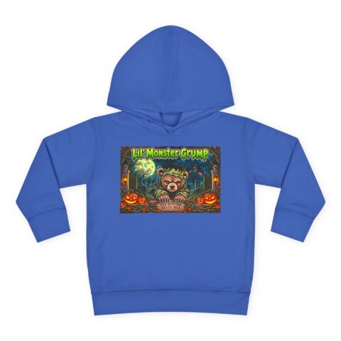 Lil’ Monster Grump Hoodie in Vintage Royal, laid flat
