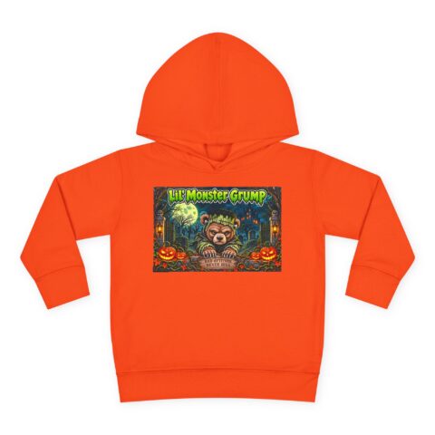 Lil’ Monster Grump Hoodie in Orange, laid flat
