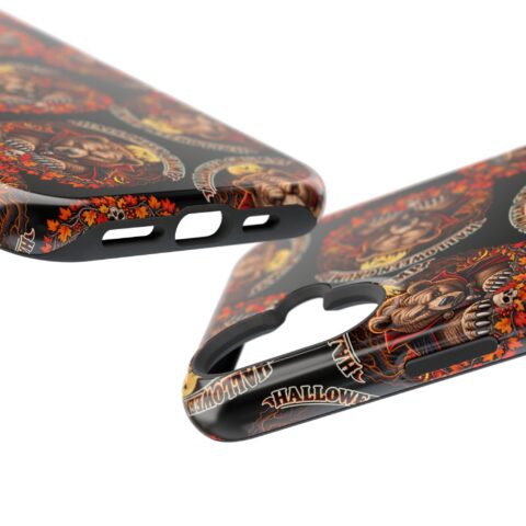Halloween Grump Mag Phone Case, close-up of the raised edges and button cutouts