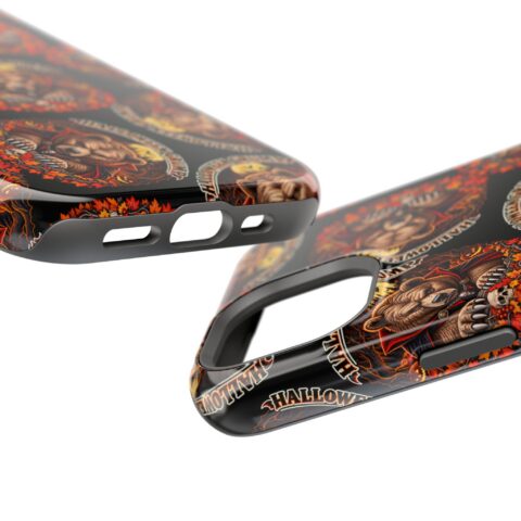 Halloween Grump Mag Phone Case, close-up of the raised edges and button cutouts