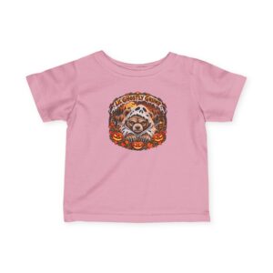 Lil’ Ghostly Grump Tee in Pink, laid flat