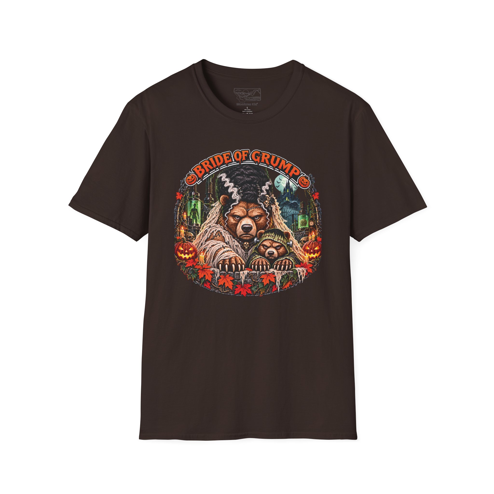 Bride of Grump Tee in Dark Chocolate, laid flat