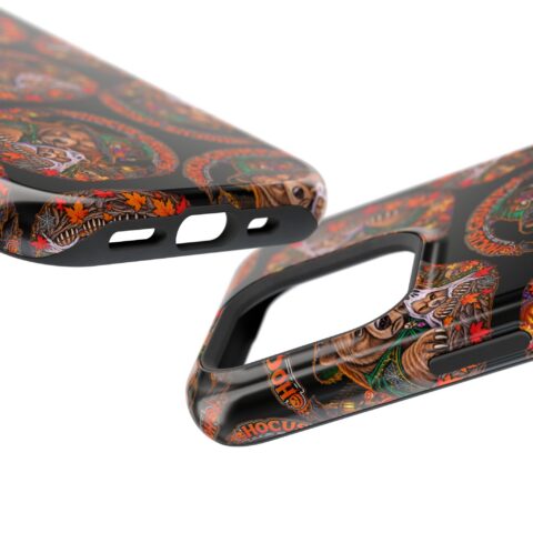 Hocus Grump Mag Phone Case, close-up of the raised edges and button cutouts