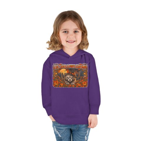 Lil’ Hallows Grump Hoodie in Purple, worn, front view, second model