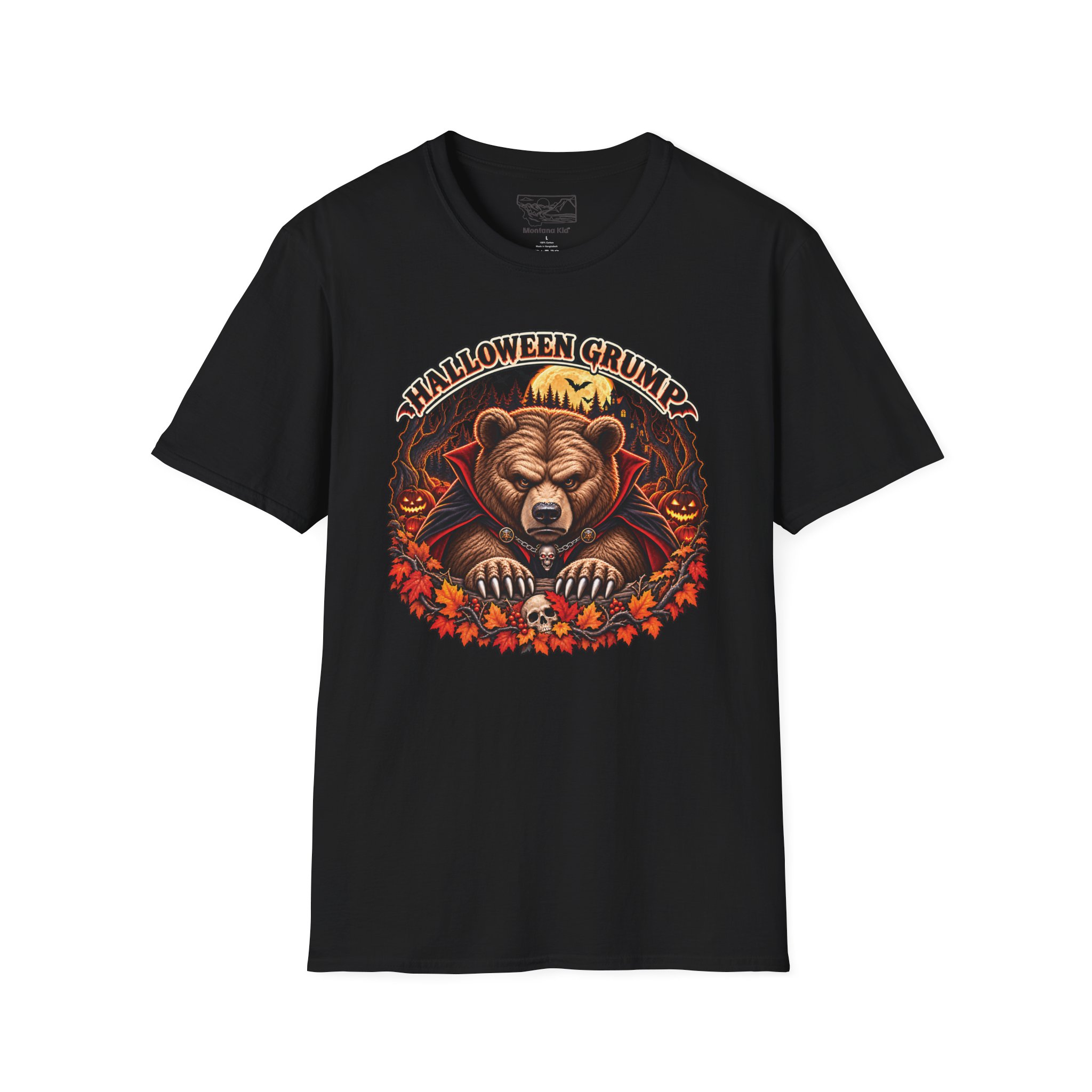 Halloween Grump Tee in Black, laid flat
