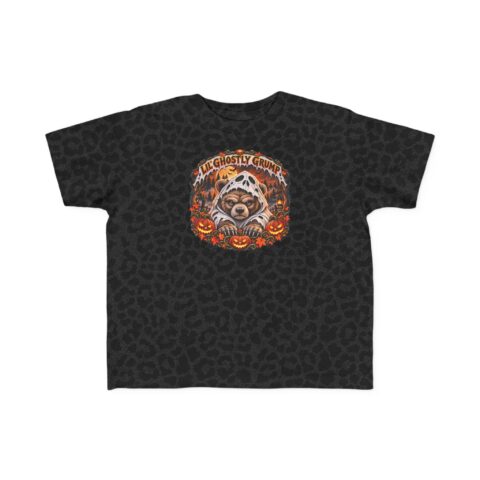 Lil’ Ghostly Grump Tee in Black Leopard, laid flat