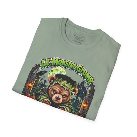 Lil' Monster Grump Tee in Sage, folded close-up