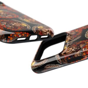 Halloween Grump Mag Phone Case, close-up of the raised edges and button cutouts