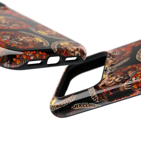Halloween Grump Mag Phone Case, close-up of the raised edges and button cutouts